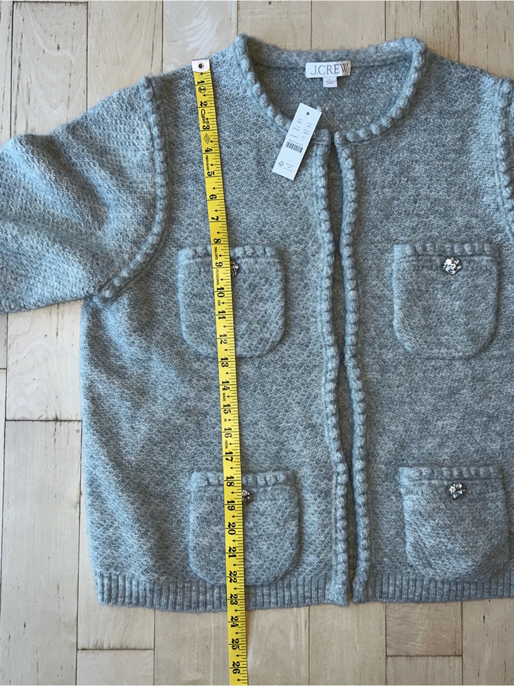 J.Crew Odette Sweater Lady Jacket with Jewel Buttons Heather Gray Size Large NWT - Picture 14 of 16